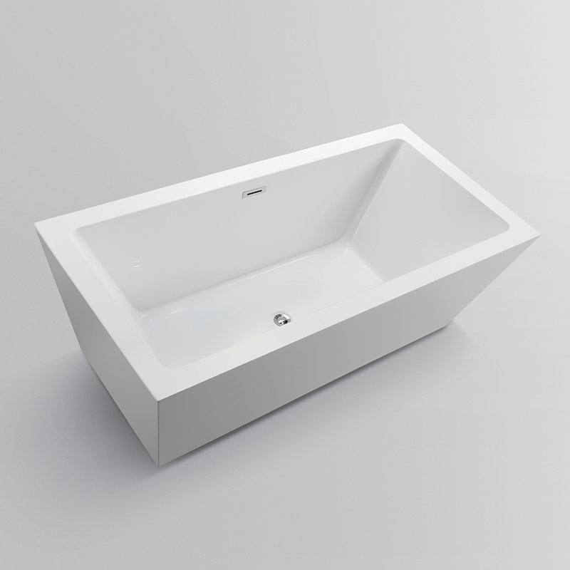 Elena 59" x 30" Freestanding Soaking Acrylic Bathtub, White/Polished Chrome