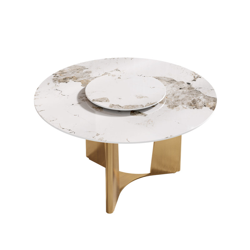 Round Sintered Stone Dining Table With Lazy Susan, 29.53"H x 53.15"L x 53.15"W, Pandora