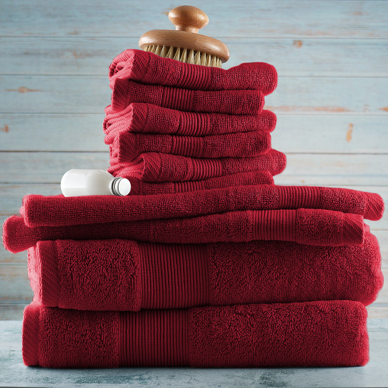 10 pièces 100% coton ultra doux et absorbant Danni-Lee , Rouge Bourgogne, 10 Pack Bath Towel Set