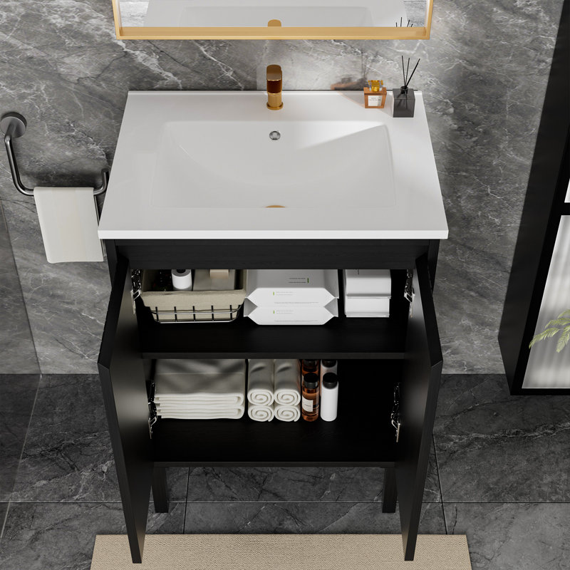 Trautman 24" Freestanding Bathroom Vanity with Sink & Soft-Close Drawers, Black