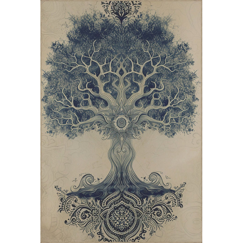 Machine Washable Tree Themed Patterned Woven Base Rug, Rectangle 3'11" x 5'11"