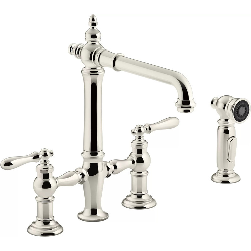 Artifacts Bridge Faucet, Lever Handle, Vibrant Brushed Moderne Brass