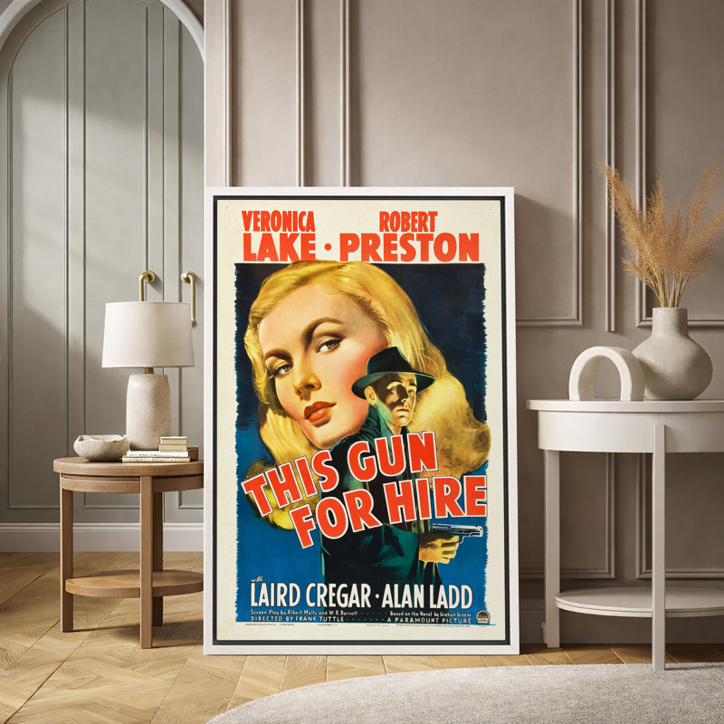 Art rétro, affiche de film détective noir, H 24 po x l 16 po x P 1,5 po, Cadre flottant blanc
