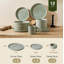 Service de table 12 pièces en grès nervuré 12 pièces pour 4 plats résistants aux ébréchures et aux égratignures, lavable au micro-ondes et au lave-vaisselle, vert sauge mat-1040363371