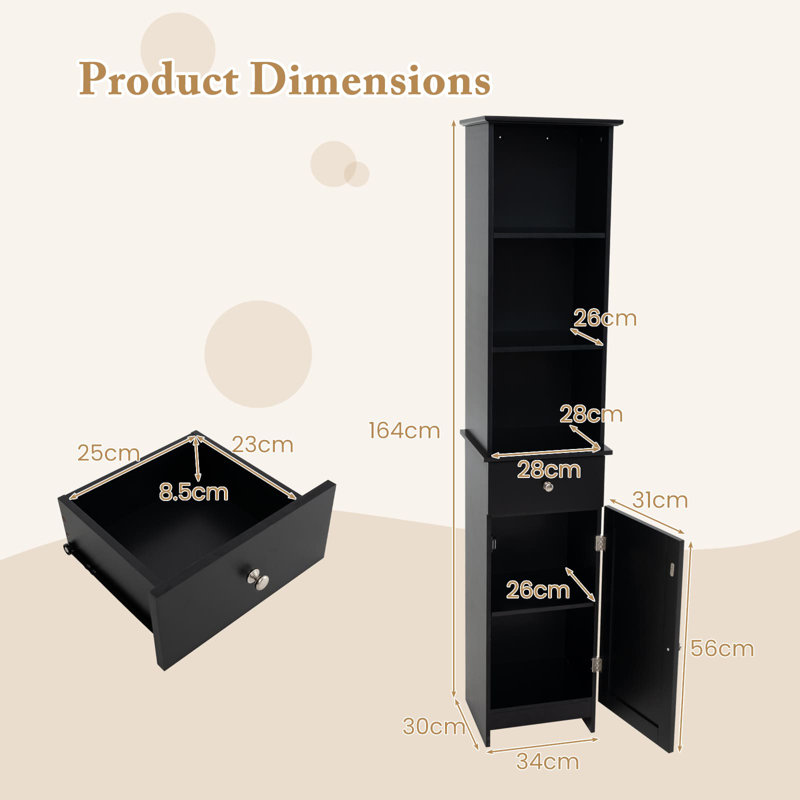 Carmack Freestanding Linen Cabinet, Black