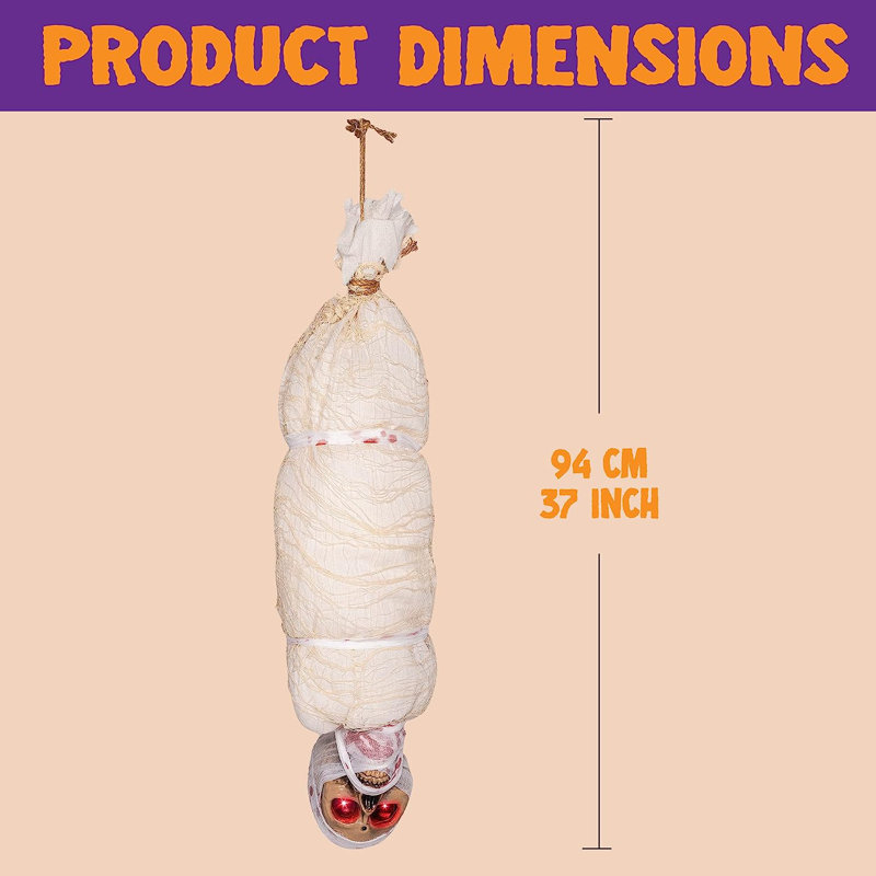 35" Halloween Animated Hanging Corpse With LED Light Up Eyes & Sound Effect For Indoor And Outdoor Decorations