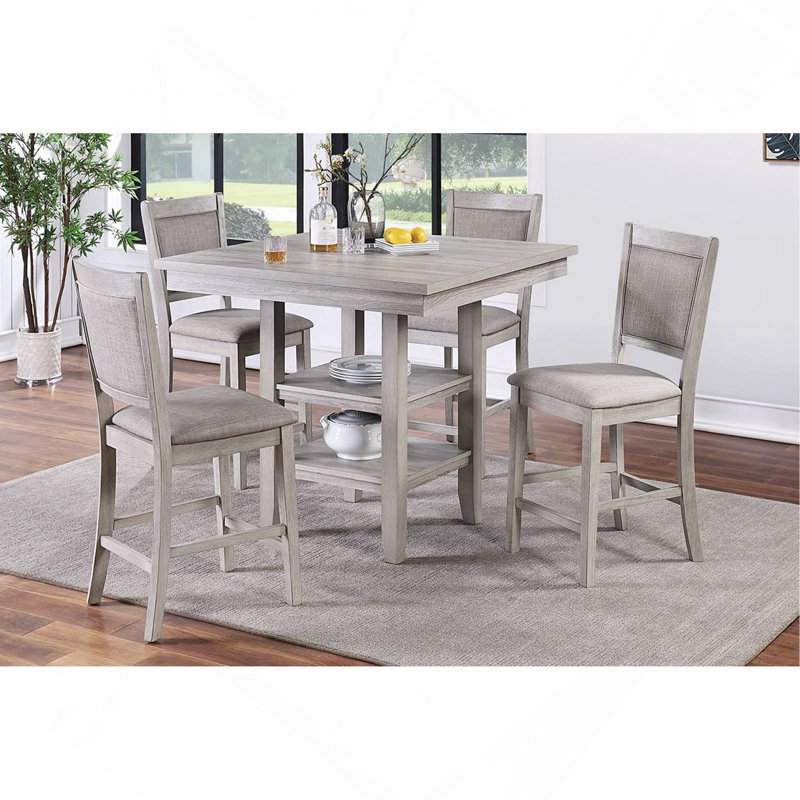 Ensemble de table de salle à manger 5 pièces à hauteur de comptoir avec chaises et coussins de style moderne gris rustique