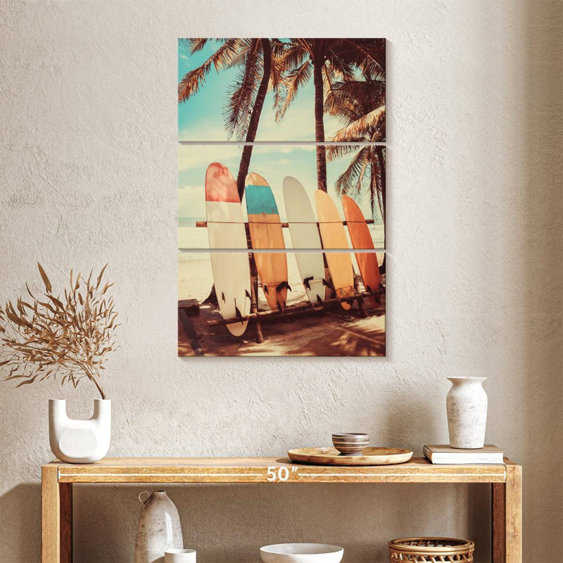 Planches de surf rétro - impression sur toile tendue 3 pièces, H 38 po x l 24 po x P 1,25 po