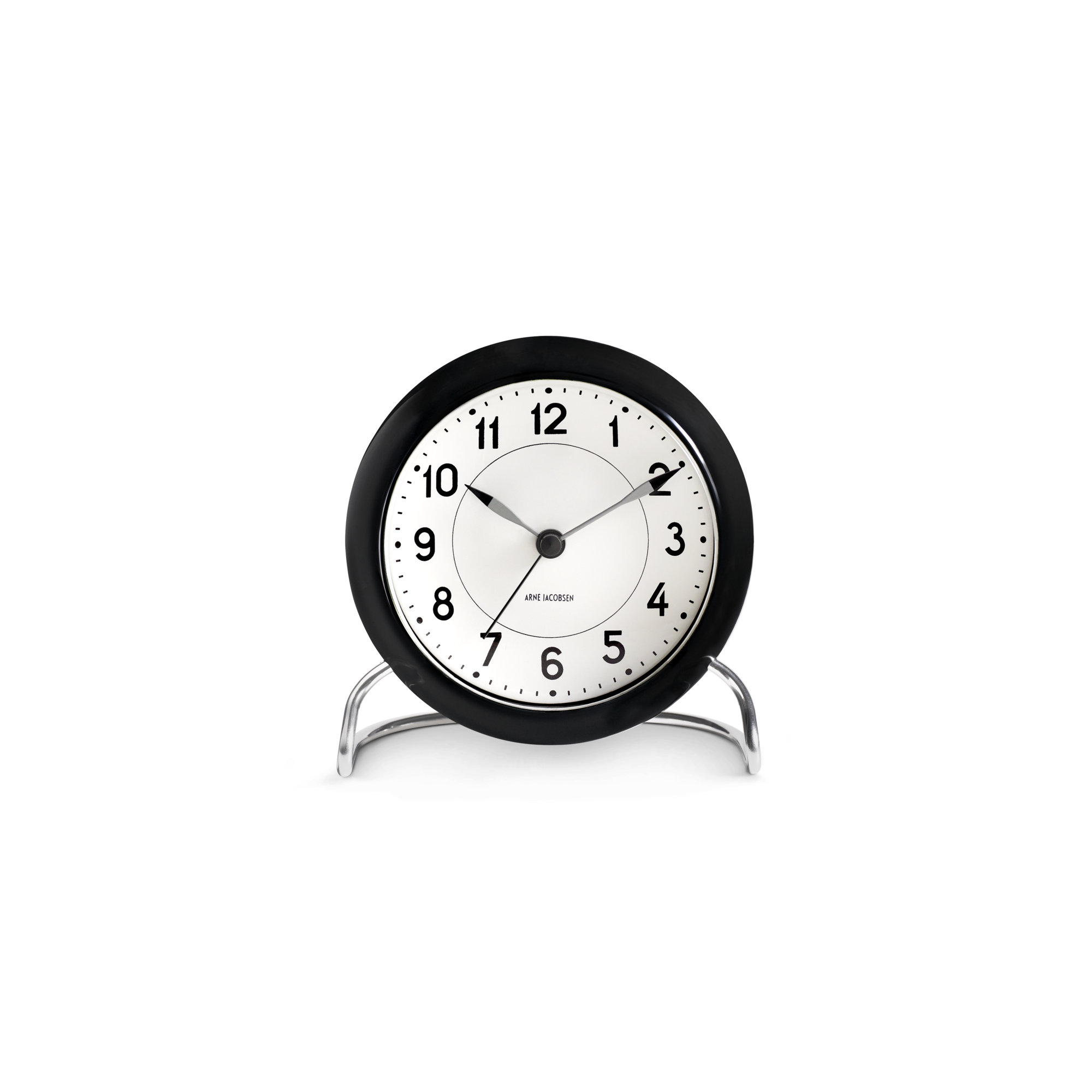 Station Analog Electric Alarm Tabletop Clock, White/Black/Silver