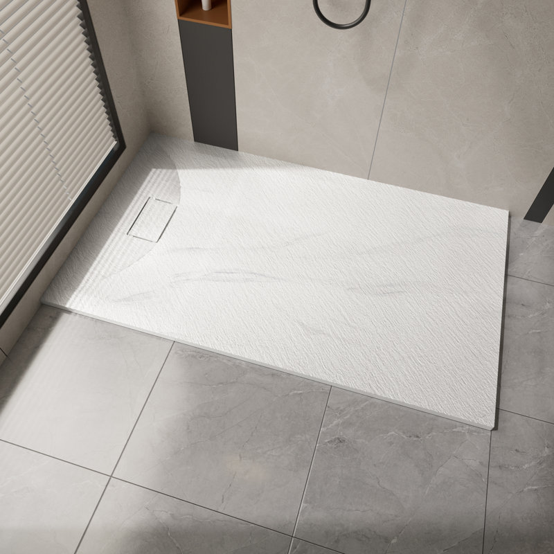 60"W X 36"D Solid Surface Curbless Shower Base With Side Drain And Cover Included, Carrara, Carrara