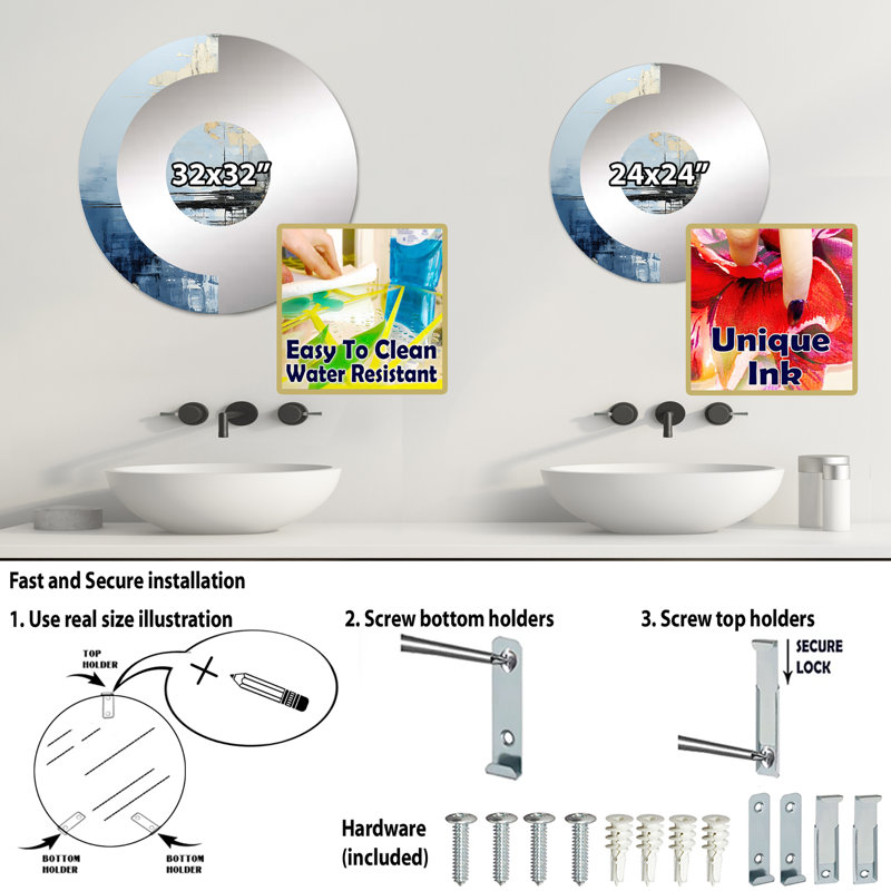 Cameon - Miroir mural demi-cercle, 23,6 po x 23,6 po