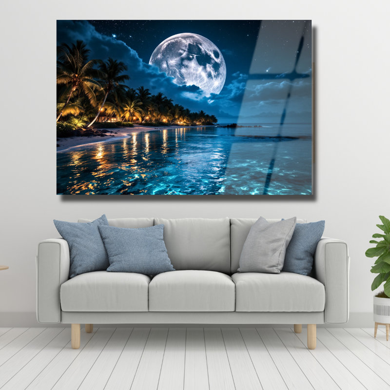 Décoration murale en verre trempé pleine lune, H 20 po x l 30 po
