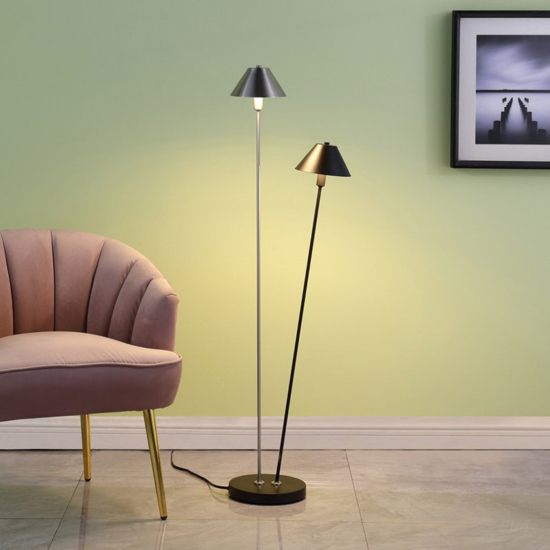 Elegant LED Double G-9 Floor Lamp With Matte Powder Black And Silver Brushed Nickel Finish, Energy-Efficient And Stylish
