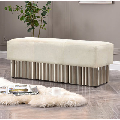  Marcello Genuine Leather Upholstered Bench Stainless Steel Base, 48x18x18