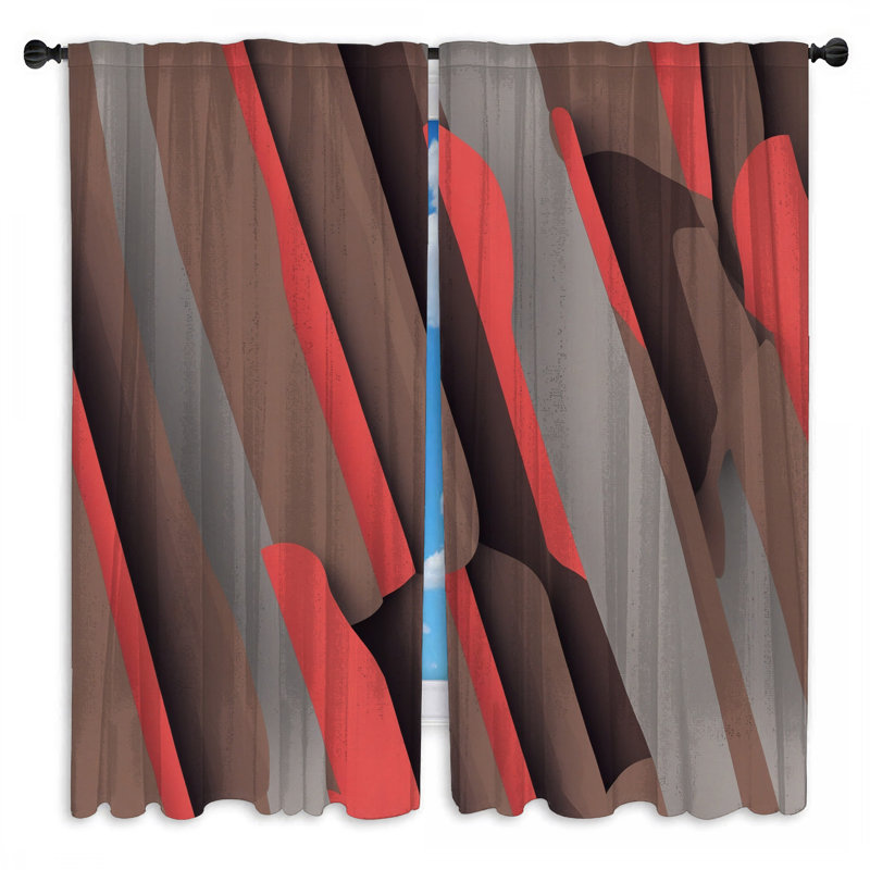 Rideaux de fenêtre brun et rouge à rayures abstraites et transparentes - 2 panneaux, 40 po x 80 po - 2 panneaux