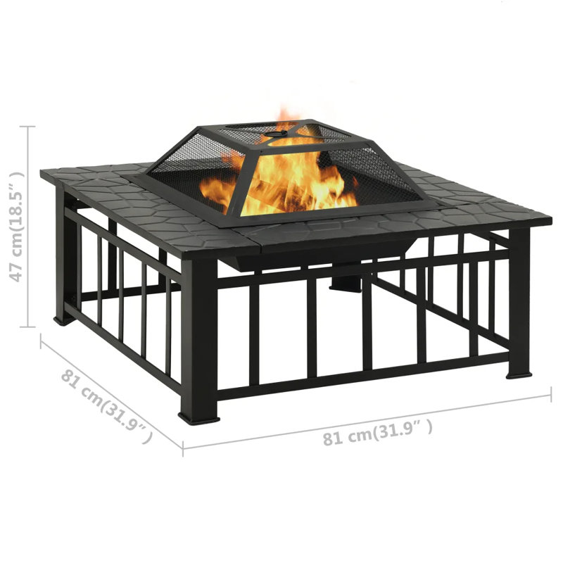 Eriksen Garden Fire Pit with Poker 81x81x47 cm XXL Steel