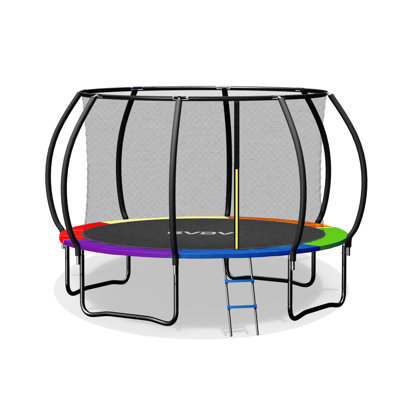 10 Foot Large Backyard Trampoline for Kids with Full Safety Enclosure Net & Access Ladder, Sturdy Anti-Tip Frame Outdoor Indoor Recreational Jumping Trampoline
