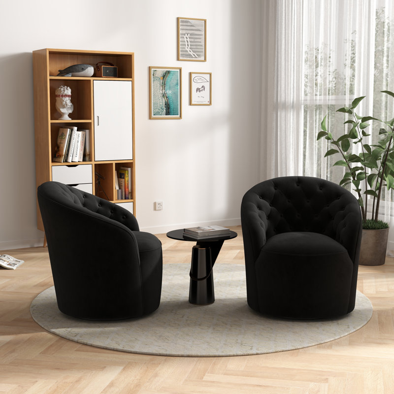 Kehr Velvet Swivel Barrel Chair, Black Velvet