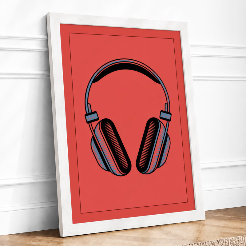 Headphones Modern - Framed Print, A4 - 29.7 x 21.0 cm, White