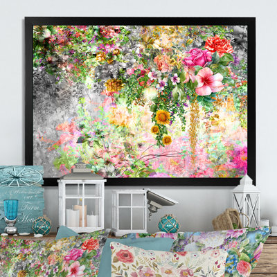 «Modern Pink and Green Summer Garden IV», reproduction sur toile flottante