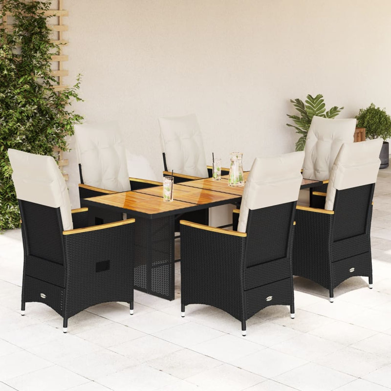 Bistro Set Black, Cream White, 6