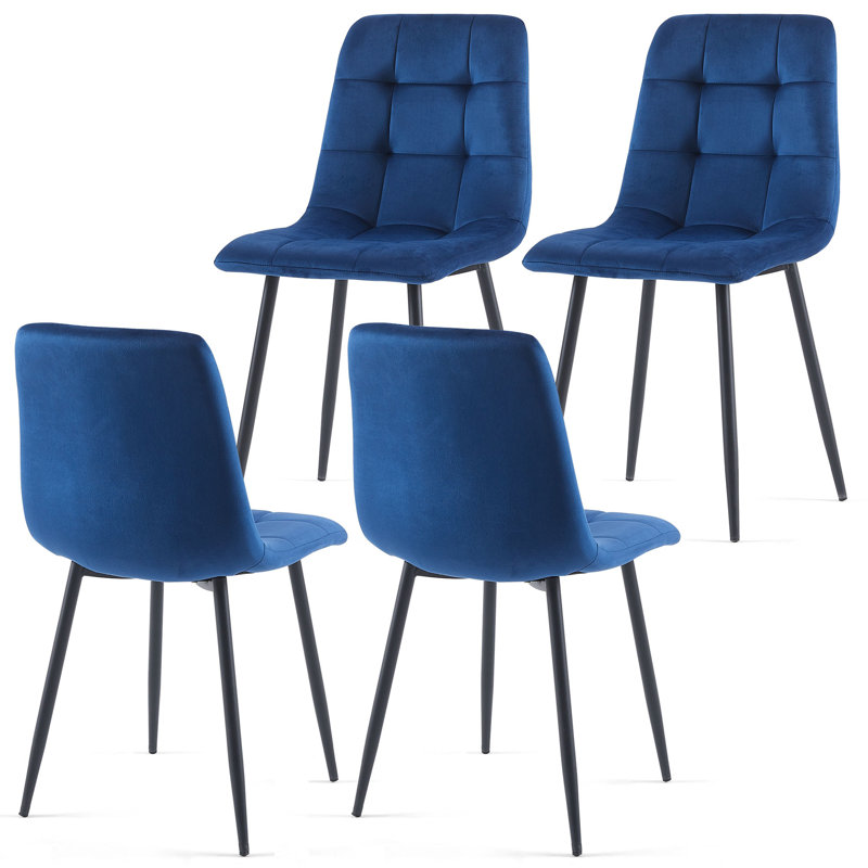 Ensemble de 4 chaises de salle à manger en velours bleu