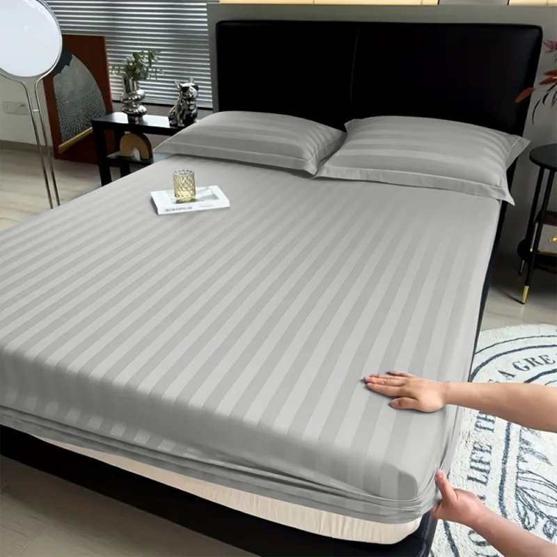 Aspire Homeware Luxury 40cm Deep Striped Fitted Sheet for Hotel Style Bedroom Comfort, Silver, Double (4'6)