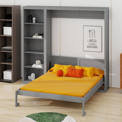 Lit escamotable mural Murphy avec tablettes de rangement