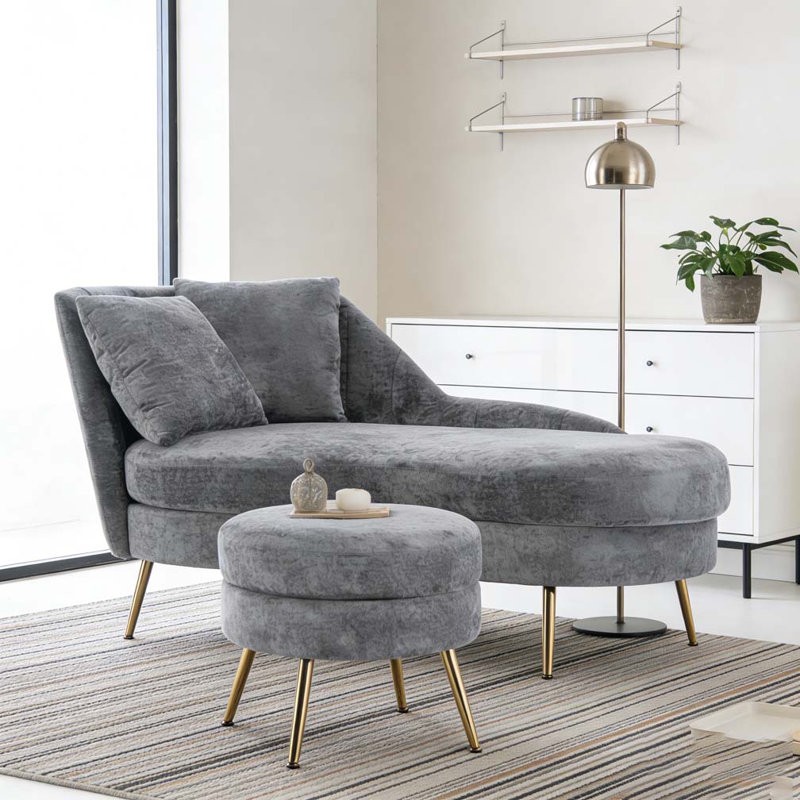 Chaise d'intérieur en chenille 58 po avec accoudoir gauche et coussin lombaire 58 po, Gris