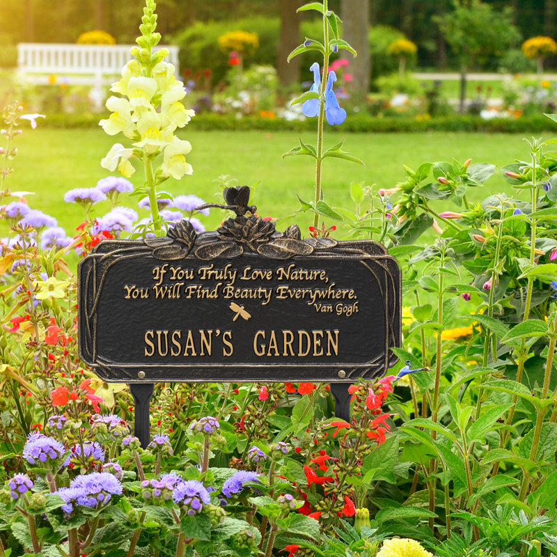 Dragonfly Quote Personalized Garden Sign, Black/Gold, Yes