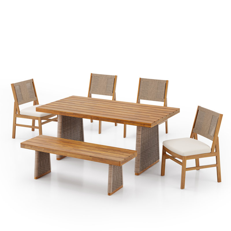 Ensemble de salle à manger d'extérieur moderne en bois d'acacia rustique 6 pièces Serra