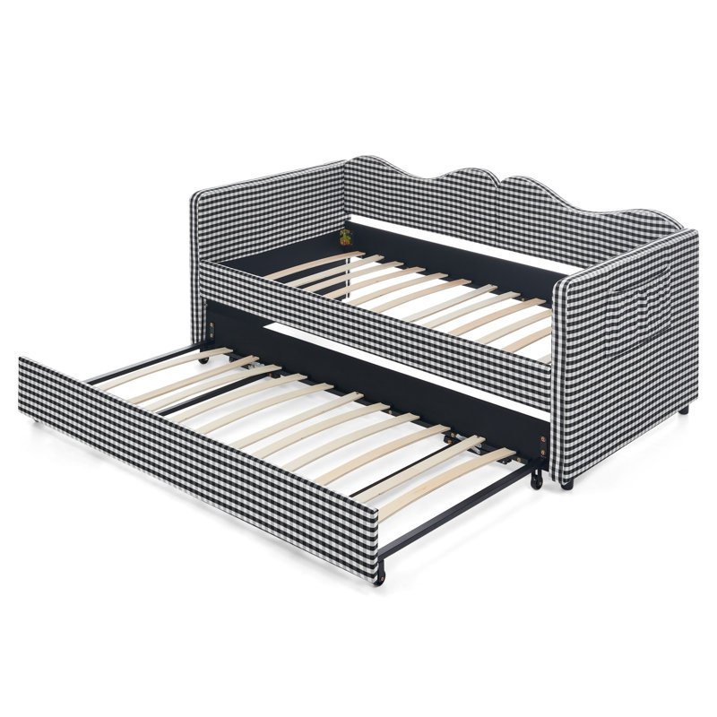 Lit de jour moderne, lit de jour rembourré équipé d'une base de lit gigogne escamotable et d'une poche de rangement latérale, canapé-lit multifonctionnel pour chambre à coucher et chambre d'amis