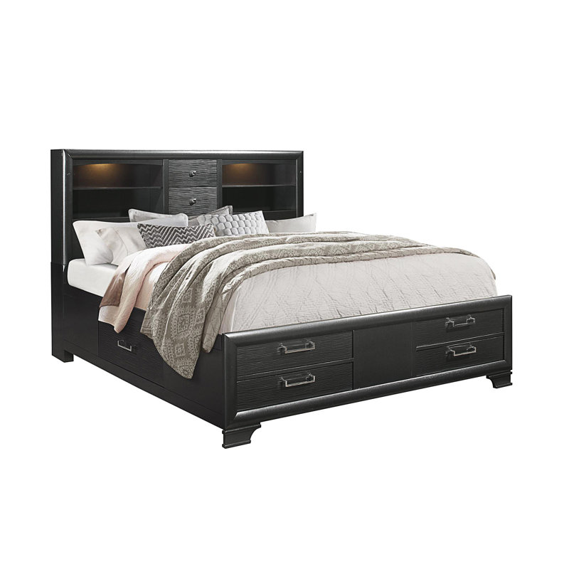 Lit de rangement double gris civique, Gris, Lit double