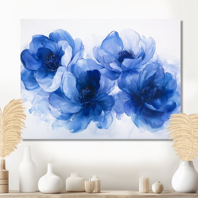 Blue White Velvet Blue Peonies - Peonies Metal Wall Decor, Traditional Metal Art Print