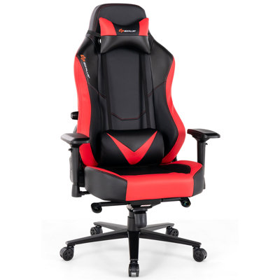 Costway Adjustable Faux Leather PC & Racing Game Chair in Red/Black