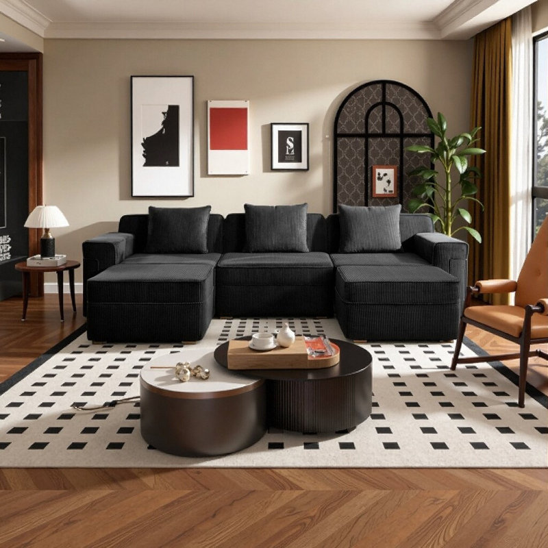 Canapé modulaire Cloud: Canapé modulaire en U à 3 places avec sièges profonds et 2 repose-pieds - Conception pelucheuse sans os, aucun assemblage requis