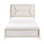 Grand lit avec finition blanc antique et or, revêtement de tête de lit en chenille à DEL, bois d'ingénierie stable de luxe moderne à finition bicolore blanc doré,