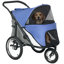 Poussette pour chien, poussette pour animal de compagnie à 3 roues avec pli à une main, roues en caoutchouc, sac de rangement, coussin souple, laisse de sécurité, pour chiens S & M, bleu