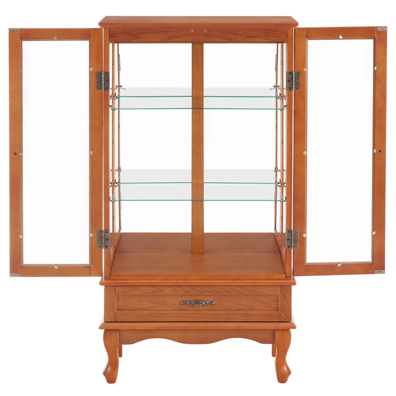 Fascinating Curio Display - 2 Doors, 1 Drawer, Adjustable Shelves, Bulb, Oak Luxury Cabinet With Drawer And Lighting Oak, Oak