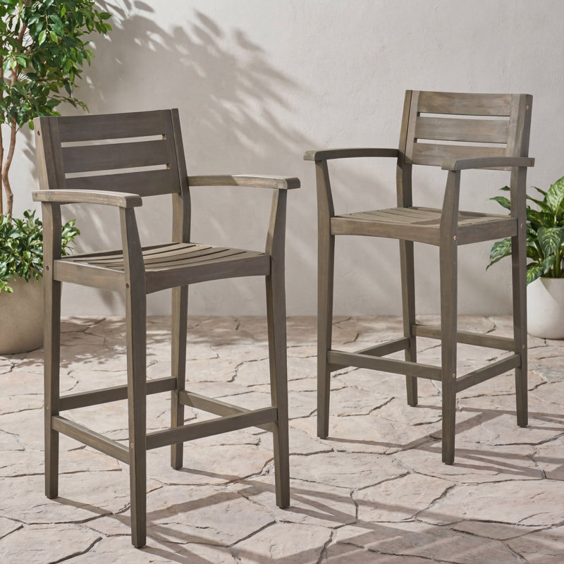 Outdoor Barstool with Slatted Back and Armrests
