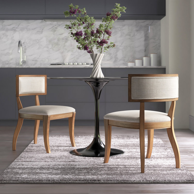Chaises de salle à manger rembourrées à dossier divisé avec structure en bois courbé Marie (ensemble de 2), Beige/Natural