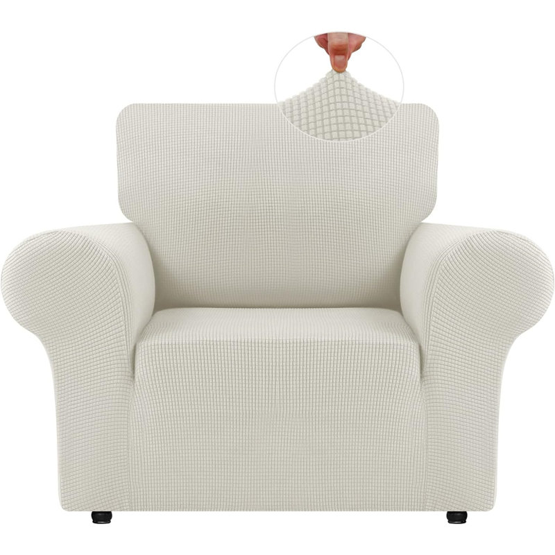 Housse pour fauteuil à coussins carrés/rectangulaires, Polyester ivoire