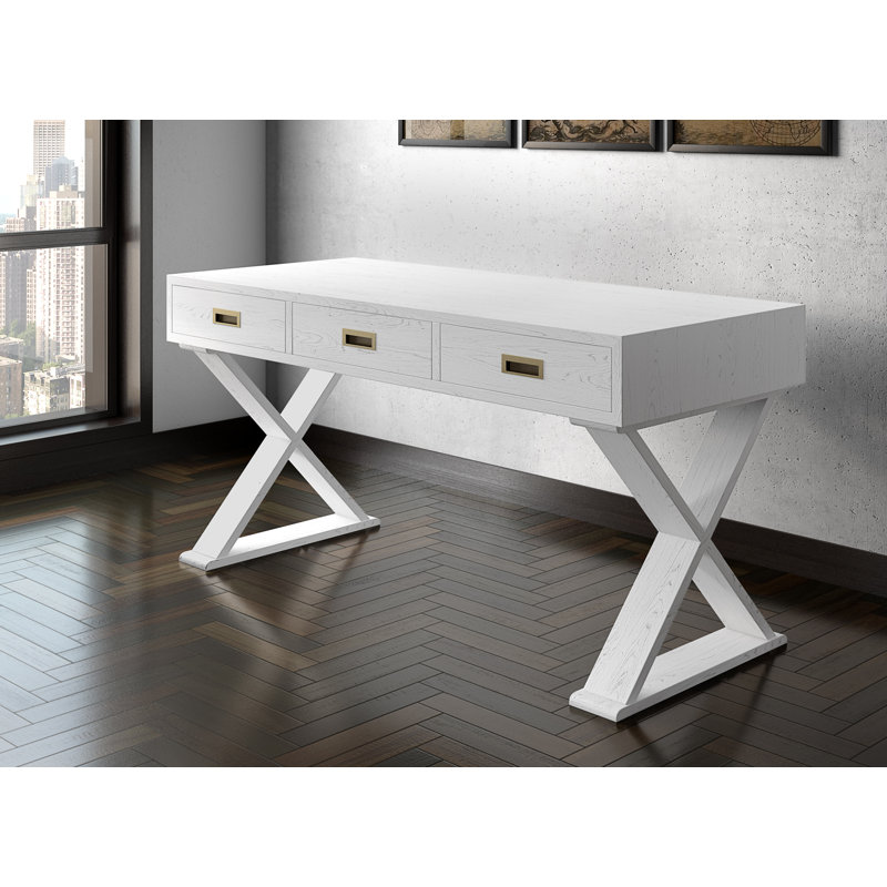 Bureau en bois massif Crowborough, Blanc classique
