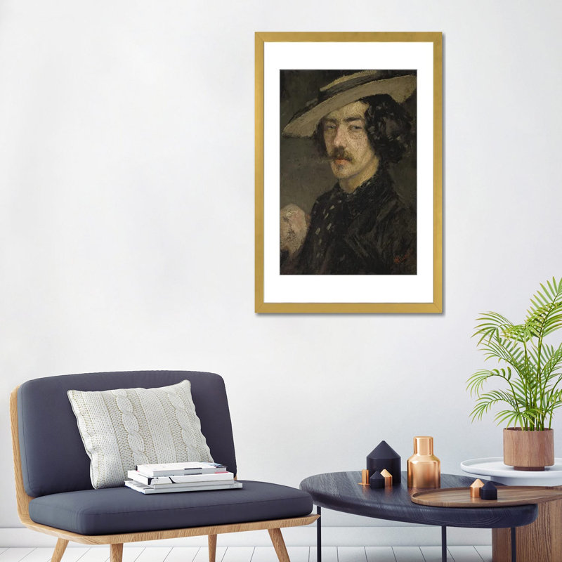 Fumeur - reproduction d'art mural - papier d'art encadré, 32 po x 24 po, Papier encadré, Doré