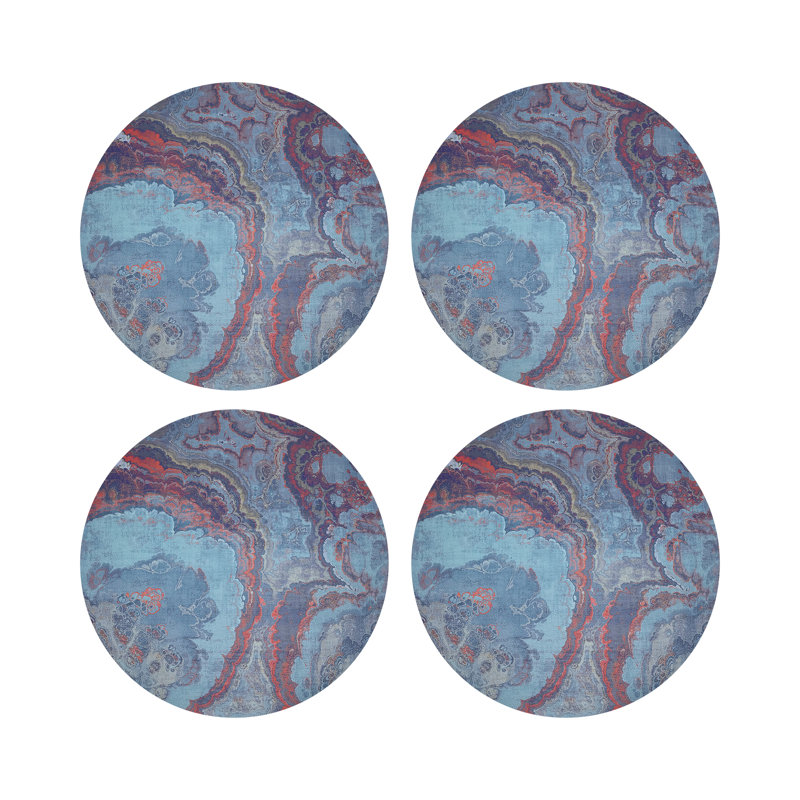 Agate Malachite Vegan Leather Round Coasters, Lava