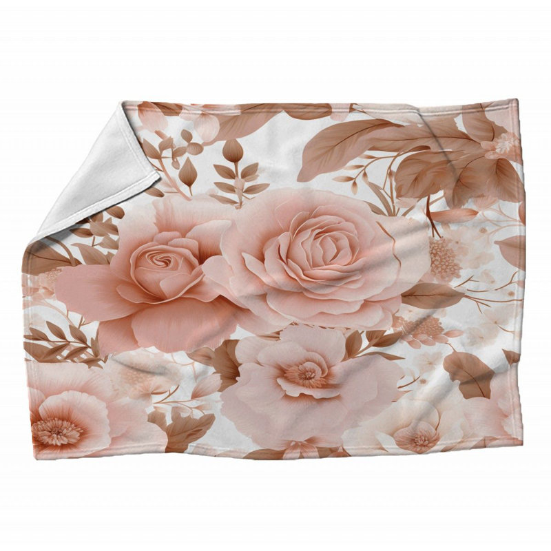 Machine Printed Throw Blanket, 80" L x 60" W, Floral, Rose Gold/White