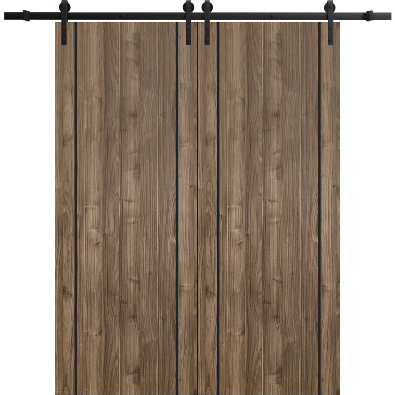 Porte de grange en bois massif massif, Noyer, 56 po x 84 po