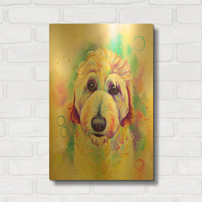 « Goldendoodle Pop Art 2 » par Furbaby Affiliates, décoration murale en métal doré, 40,6 cm x 61 cm