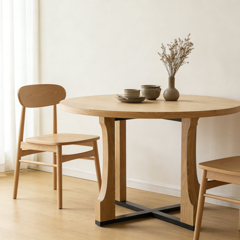 48" Round Dining Table, Natural Ash/Black