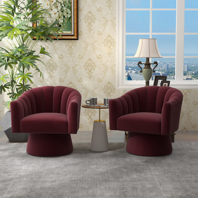Avalina Velvet Swivel Barrel Chair, Red